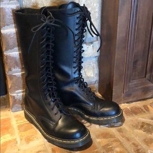 Dr Martens Tall Black Leather Moto Lace Up…